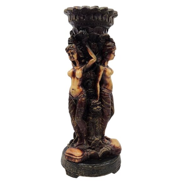 Vintage Fertility Goddess Resin Figurine 10" Snake Bird Dog Vase Candle Holder - Picture 2 of 8